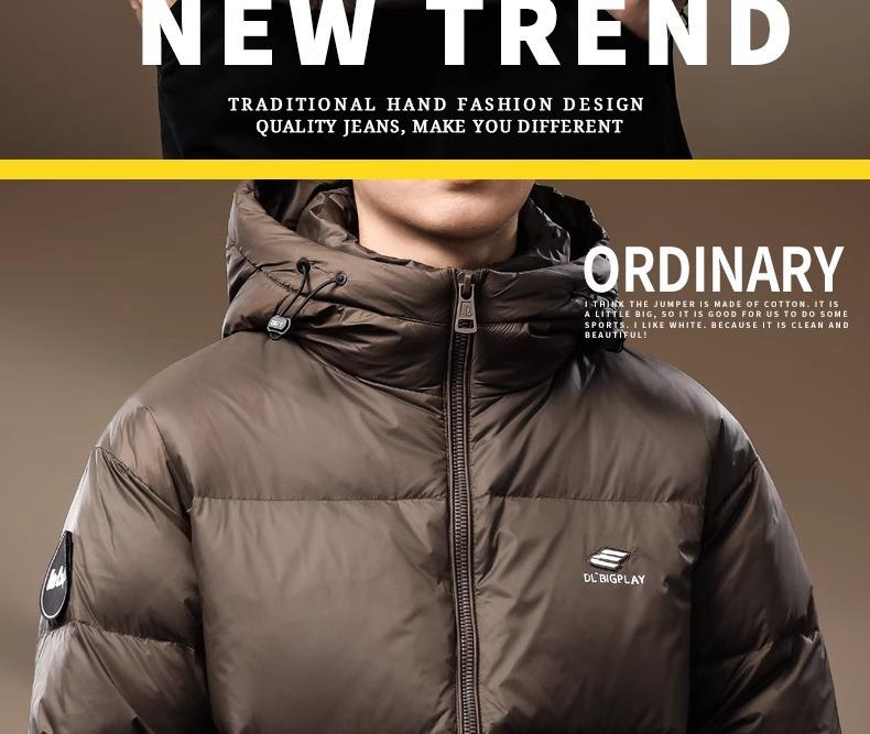 Men's Italian Winter Thick Hooded Down Jacket - 90% Duck Down, Short, Loose, Plus Size Puffer.