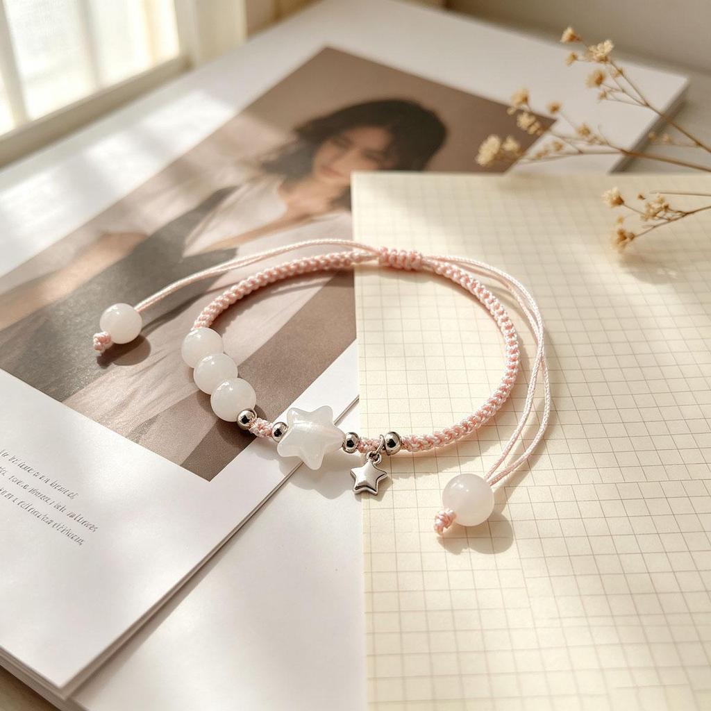 Chinese Star Braided Versatile Bracelet Women Pink Niche Simple Cute Girl Adjustable Rope Couple Chain