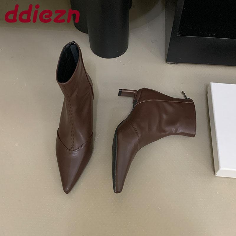 Fashion Fashion Stretch Women Ankle Boots Shoes Zippers Footwear Pointed Toe Ladies ShorBoots With Square Heels Shoes Female Pumps