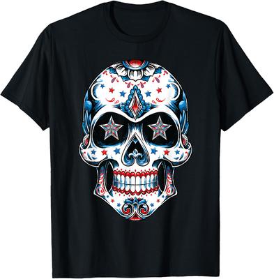 Sugar Skull 4th of July Men Women Girls Boys USA Flag T-Shirt