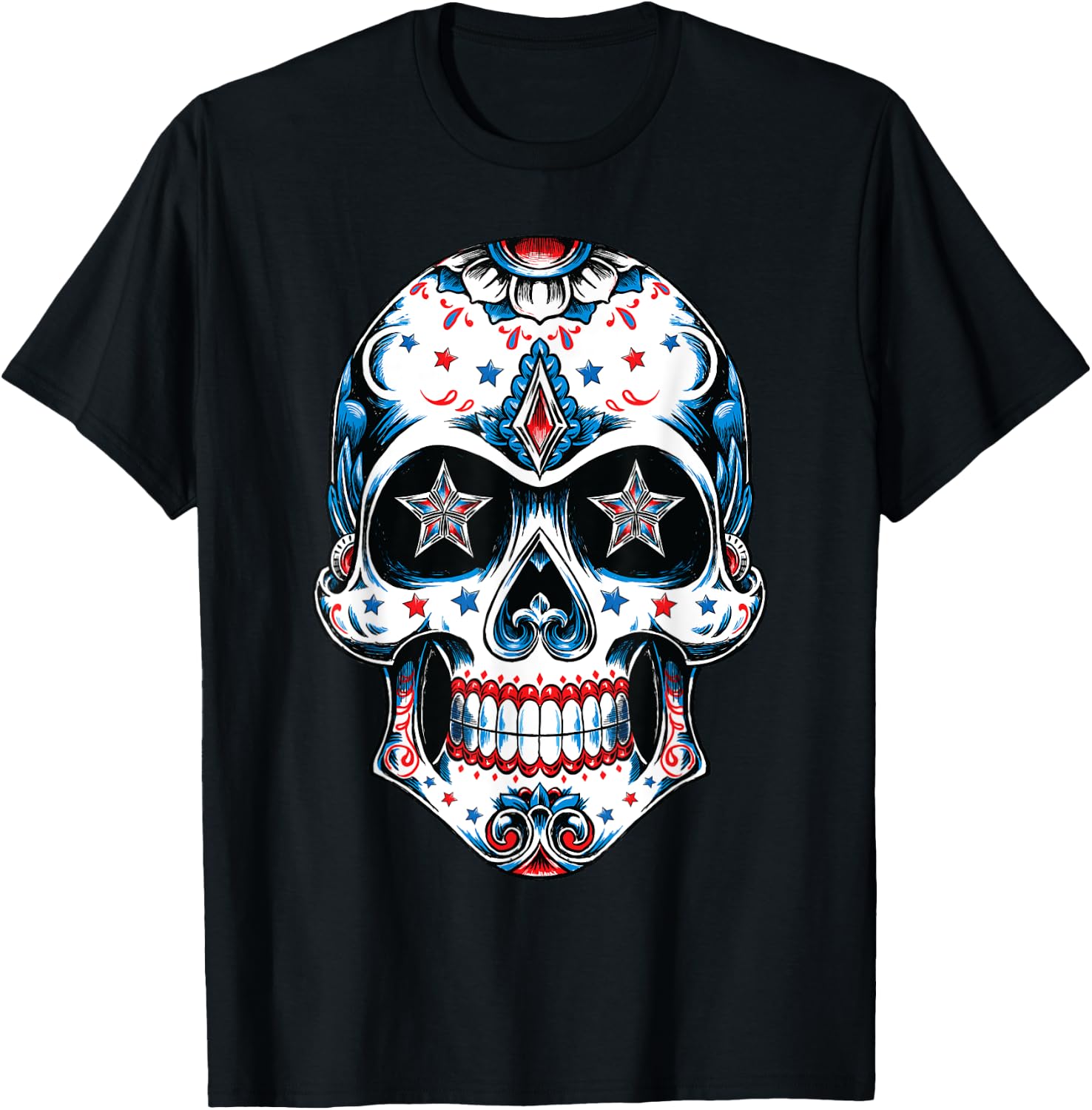 Sugar Skull 4th of July Men Women Girls Boys USA Flag T-Shirt S