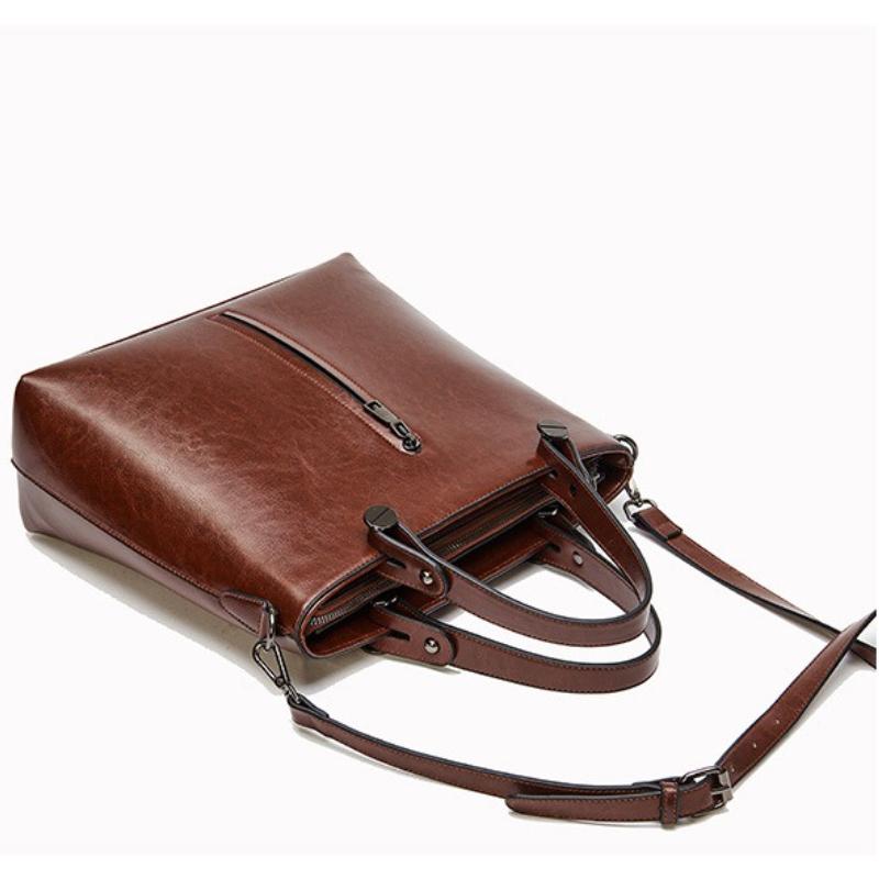 Women Shoulder Cross Body Handbag Top Handle Bag Genuine Leather Casual Designer Lady Female Oil Wax Cowhide Messenger Tote Bag