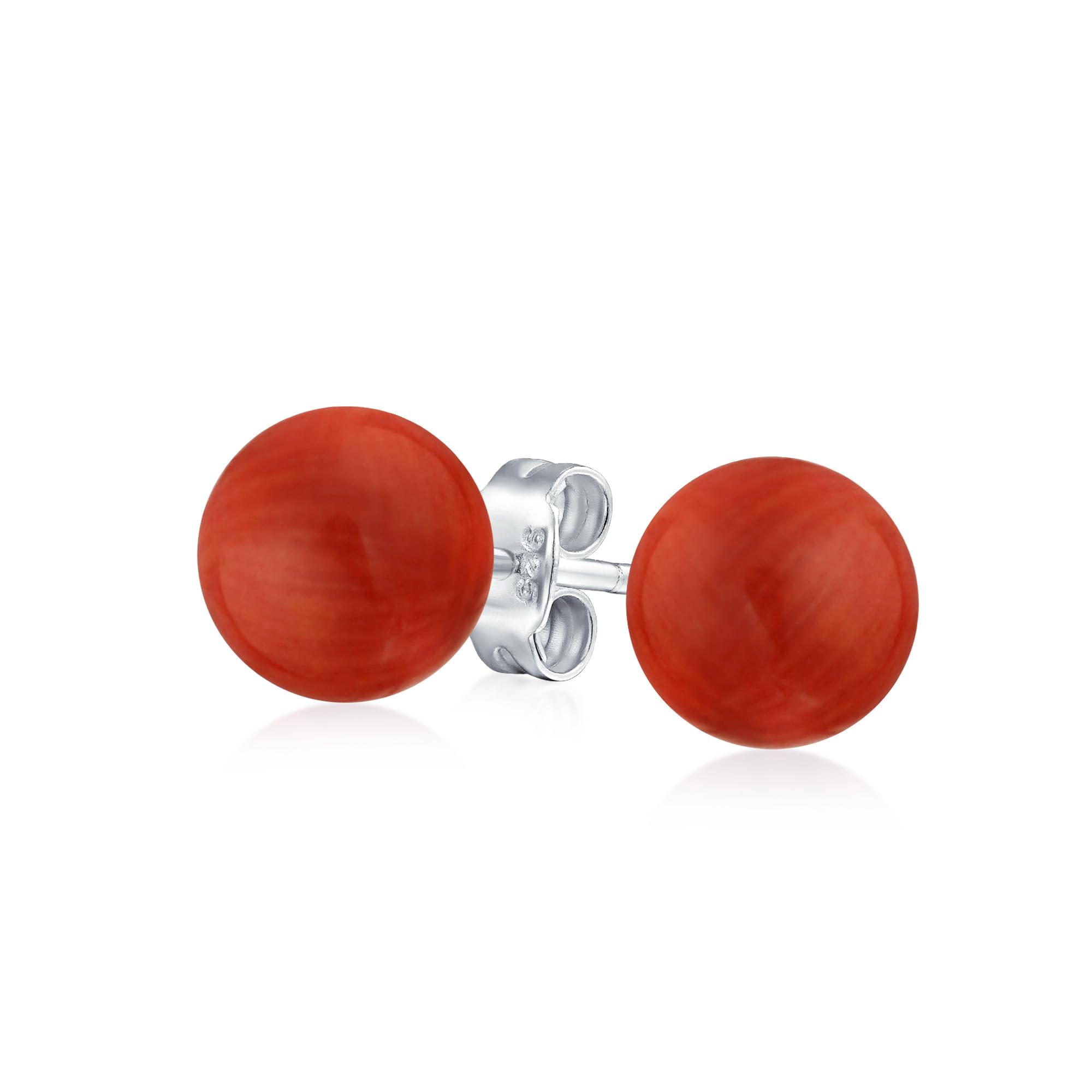 

dyed red natural coral ball stud earrings for Made from sterling 10mm in Simple women. .925 silver, diameter.
