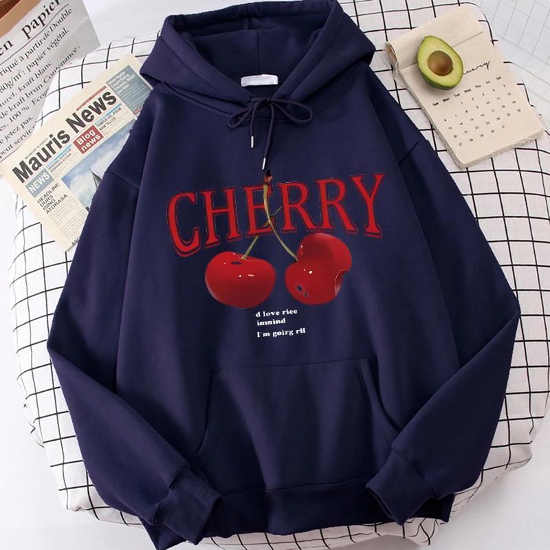 Girls 2000s Cherry Love Long Sleeve Pocket Hoodies Funny Gothic Sweatshirt  Women's Print Casual Hoody Streetwear