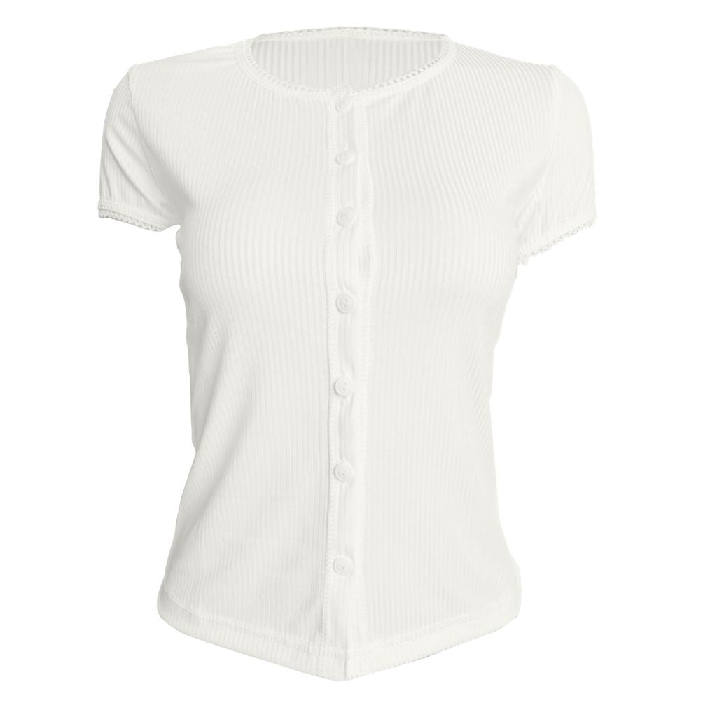 Fashionable Hottie Button Short Sleeve Ribbed Cardigan Top