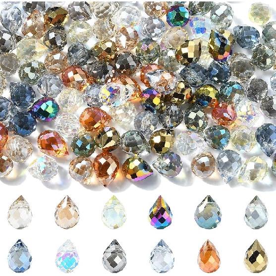 KitBeads 120Pcs Glass Teardrop Beads AB Color Water Drop Beads Top Drilled Faceted Tear Drop Shaped Beads for Jewelry Making Bracelet Necklace Crafts