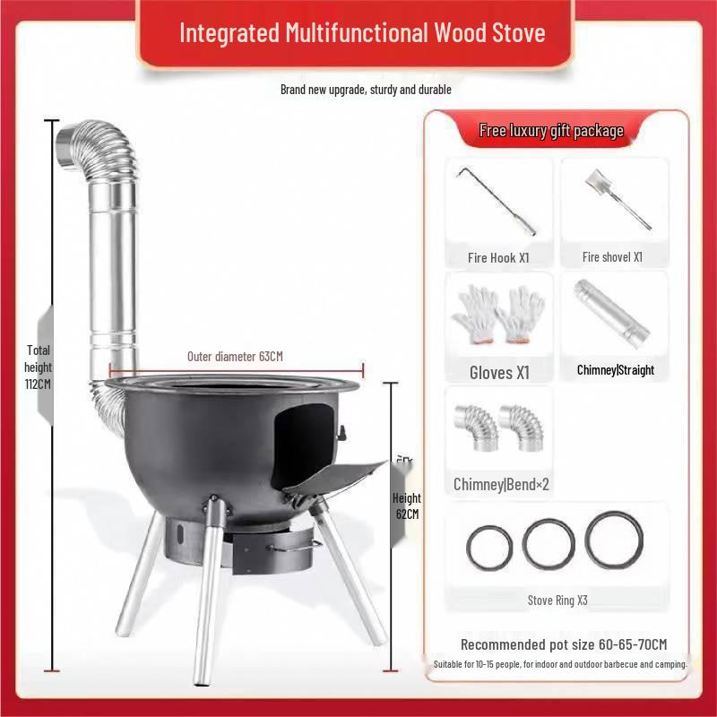 Portable Outdoor Wood-Burning Stove with Large Pot Stand
