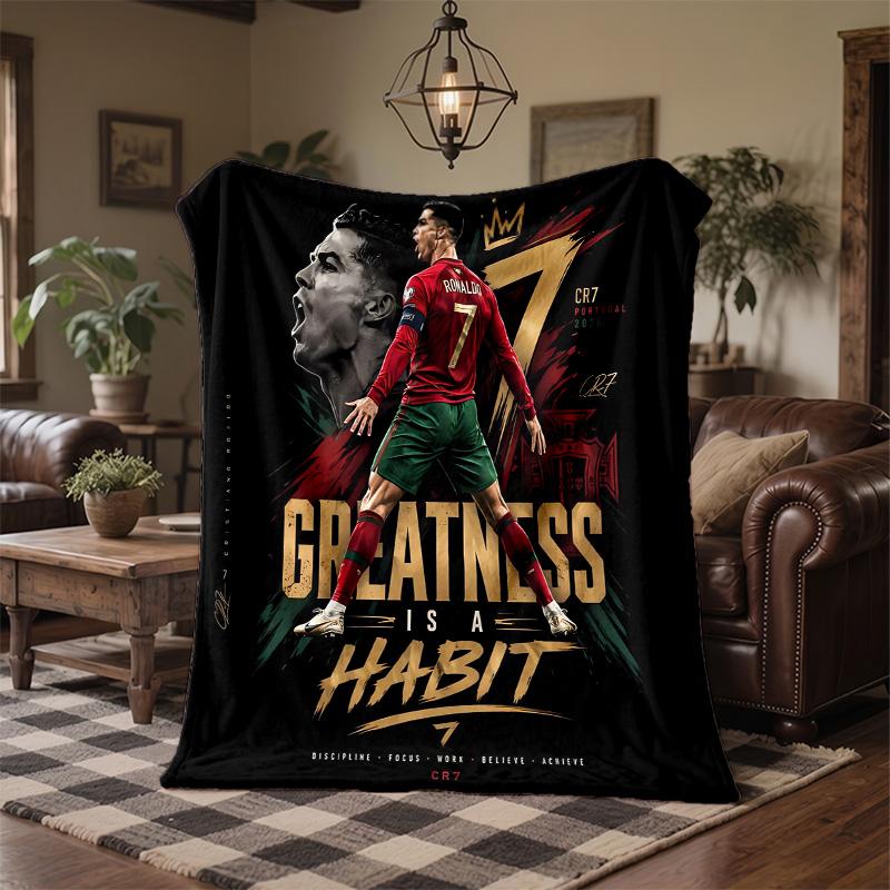 Coperta Morbida e Calda in Flanella con Stampa di Cristiano Ronaldo, Coperta da Divano/Letto per Casa, Ufficio, Camera da Letto