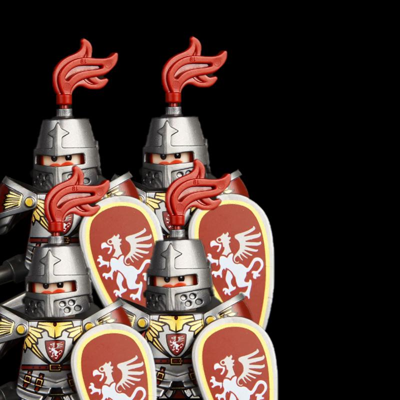 Medieval Castle MOC Building Blocks Wolf Warriors Soldier Figure Crusader Knights Horse Flag Vests Shield Weapon Toys Gifts T022