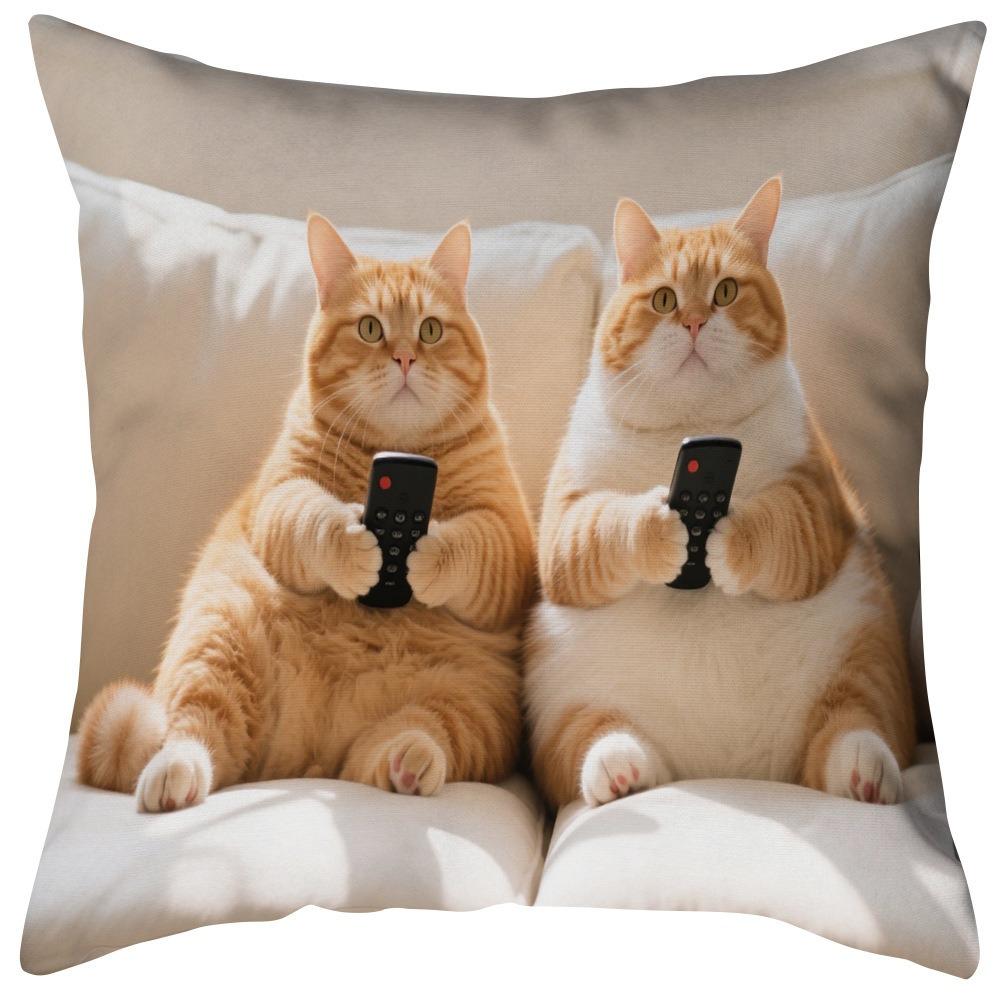 Colorful Bohemian Short Plush Pillowcase 45x45cm Adorable Kitten Living Room Bedroom Decor (Pillow Insert Not Included)