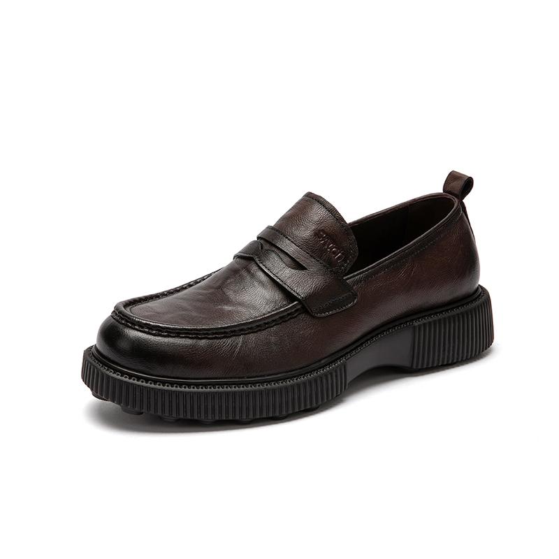 [Top layer cowhide] One foot loafers Cool and stylish thick soled casual leather shoes Business commuting men's shoes