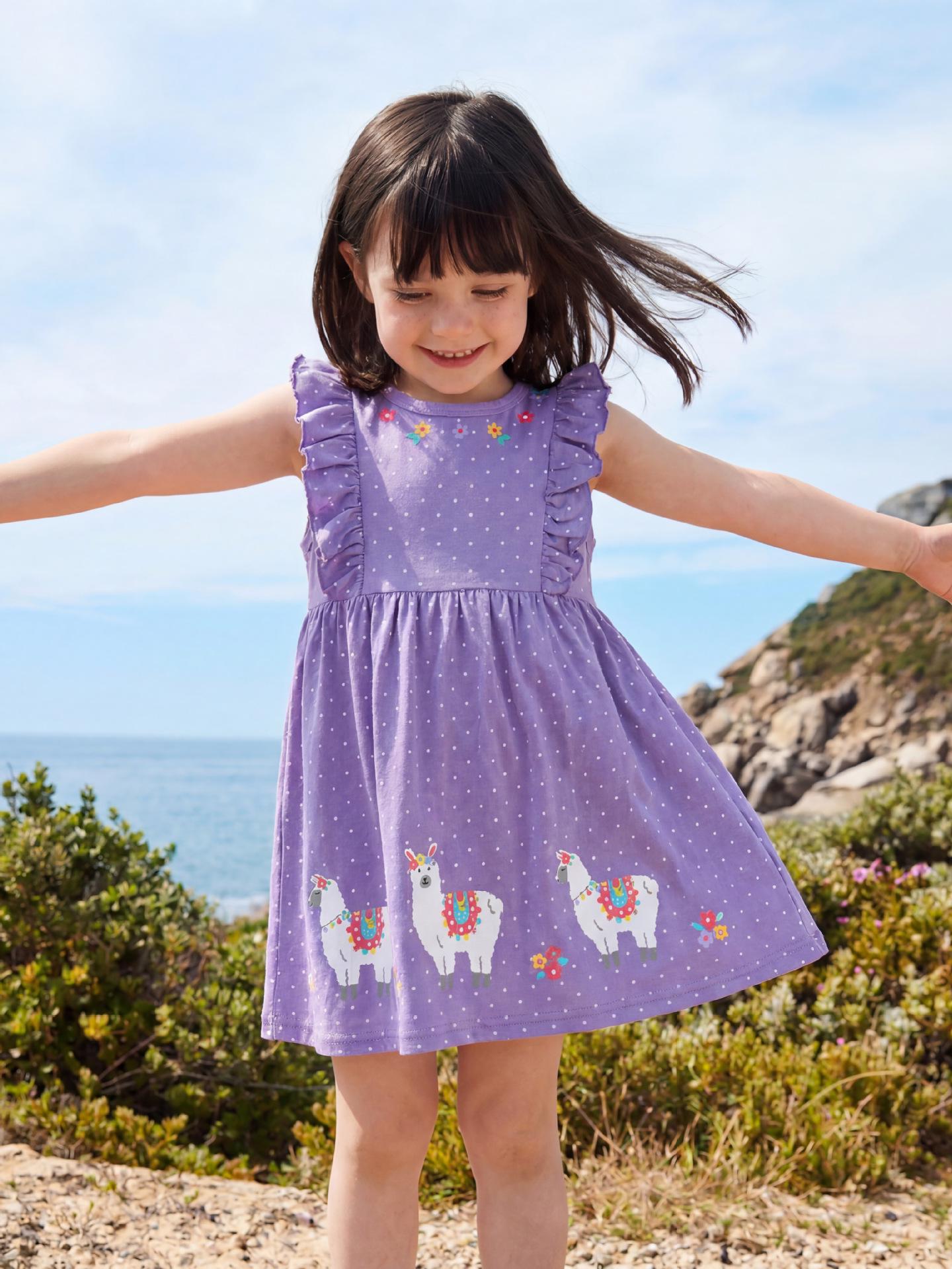 Summer Chic Girls  Cartoon Lace Princess Dress - Round Neck European American Style 100cm (4 Years) фиолетовый