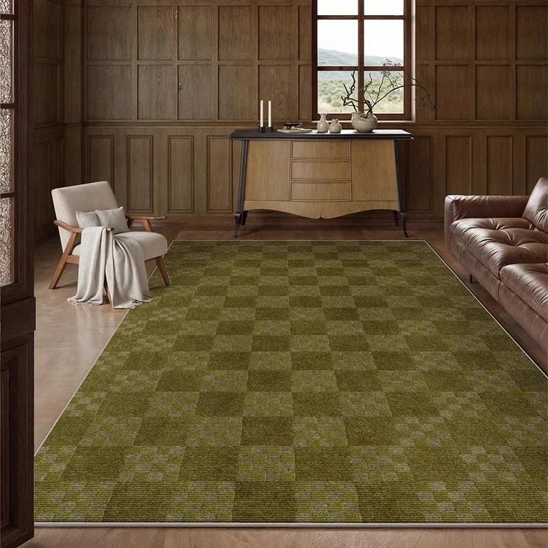 Green Striped Grid Area Rug Art Decor Living Room Carpet Soft Firm Coffee Table Mat Non-Slip Soundproof Cloakroom Floor Rug