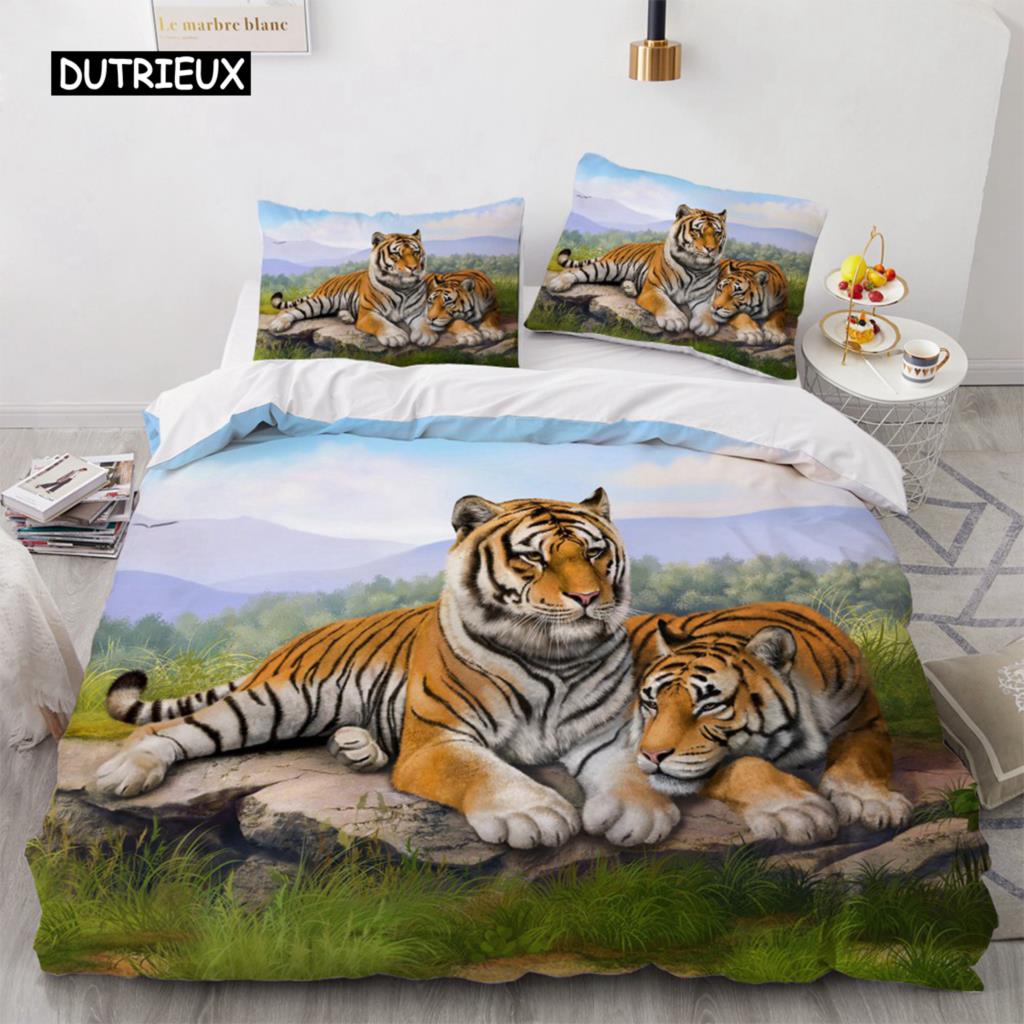 

Комплект постельного белья 3D, черный пододеяльник, комплект стеганого одеяла, наволочка, размер King Queen, полиэстер с принтом тигра и животных 150x200cm 3pcs