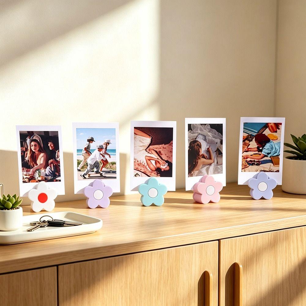 5PCS Mini Desktop Memo Holder 3D Flower Shape Instant Photo Holder  Desktop Display