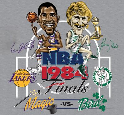 Magic Johnson Larry Bird karikatuur T-shirt Grijs T-shirt JJ3796 Unisex T-shirt