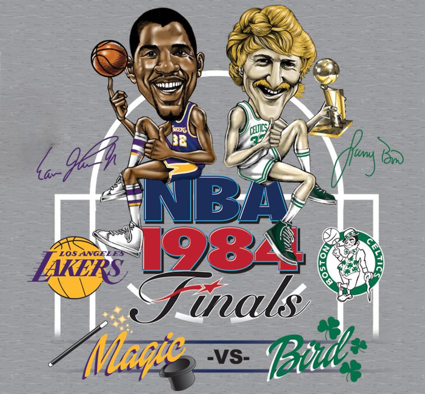 Magic Johnson Larry Bird caricature T-shirt Gray Tee  JJ3796 Unisex T-Shirt M