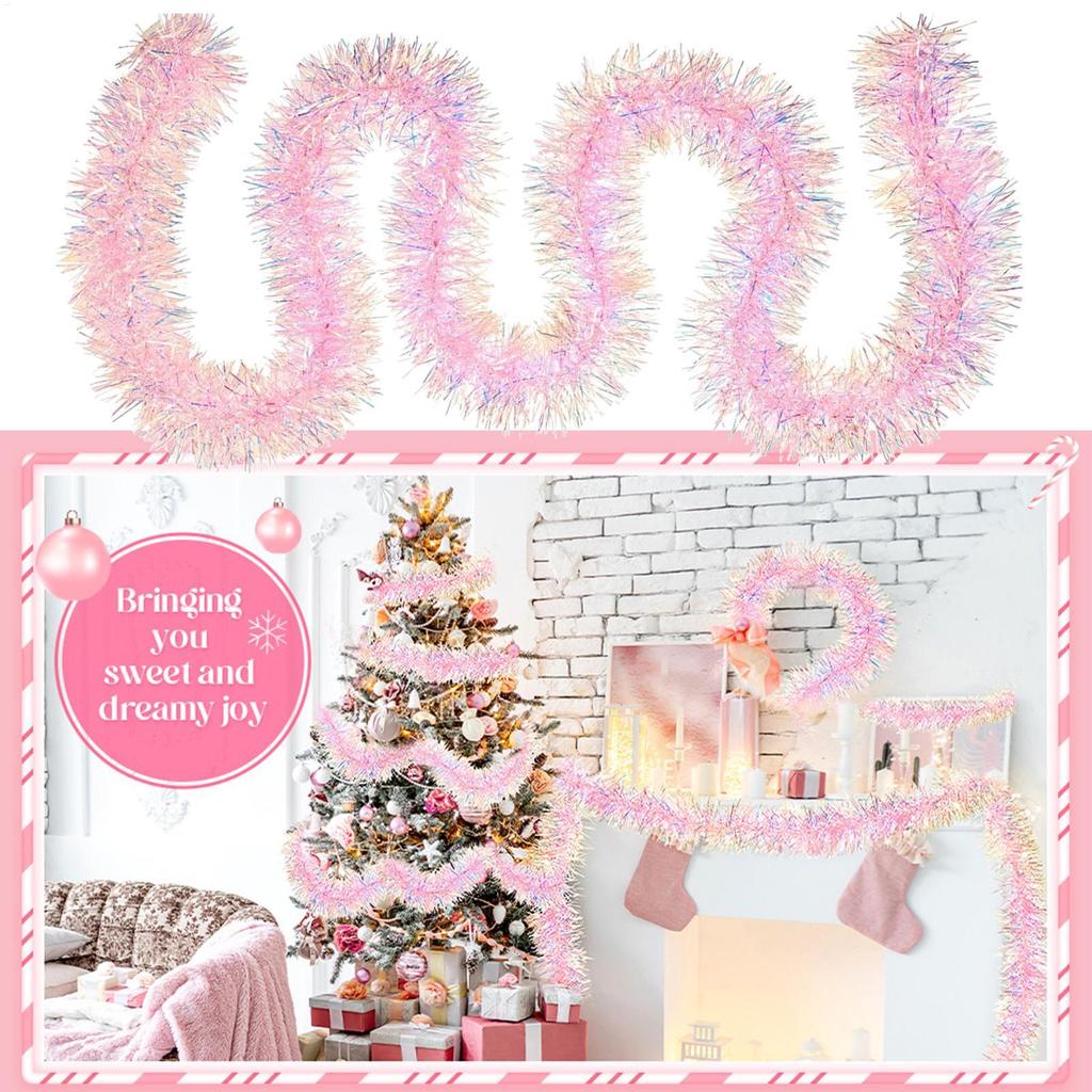 Guirlanda de Festão de Natal 6,5 Pés Lantejoulas Folha Decoração de Feriado Pacote com 2 Decorações para Festa em Casa para Casamento Aniversário Parede Lareira