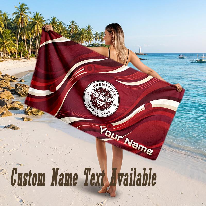 Brentford Football Design Beach Towel Custom Text Large Towel for Beach Vacation