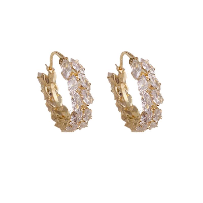 Korean Style Temperament Niche Design Zircon Wheat Ear Hoop Earrings Women Light Luxury Fashion Exquisite High-end Atmospheric Earrings