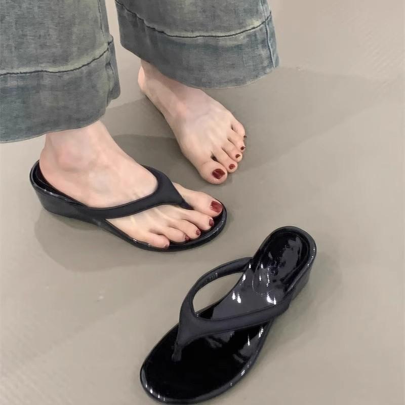 Evening wind flip-flops summer new temperament elegant purple thick bottom heightening with skirt sandals