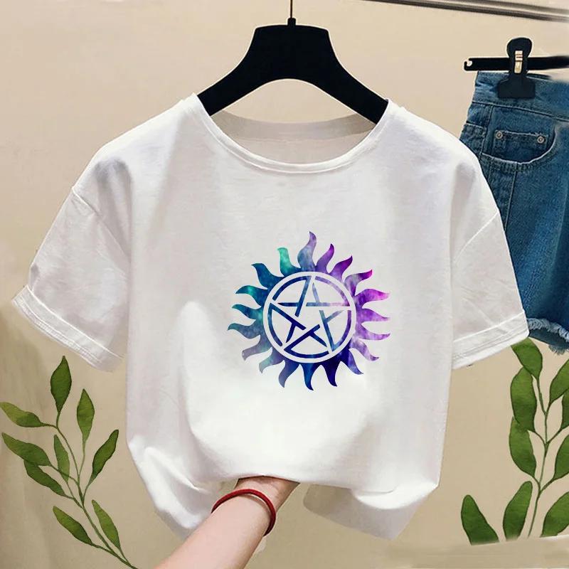 Women Supernatural Winchester Bros Print Tshirt Summer Fashion Cute Anime Ullzang Short Sleeved Tshirt GirlDrop Ship