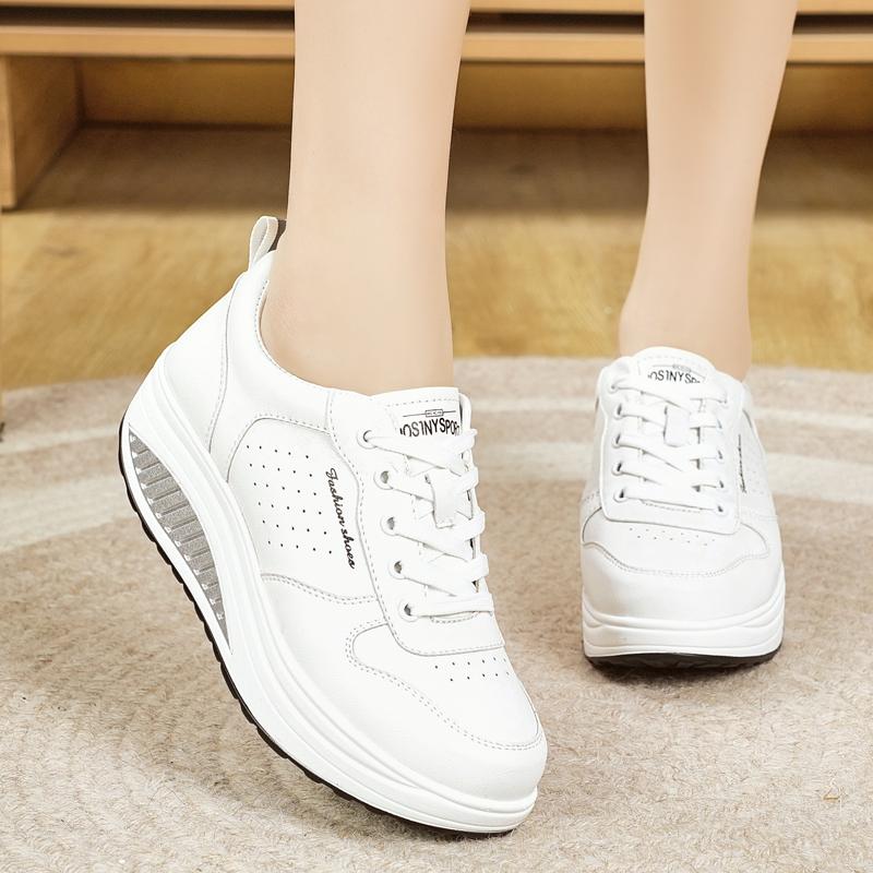 Damen Höhenvergrößerung Weiße Leder Keilsneaker Lässige Dicke Sohle Loafer Mädchenschuhe