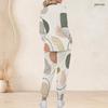 Women Plus Size Printed Nurse Scrub Set V Neck Long Sleeve Pocket Top And Long Pants