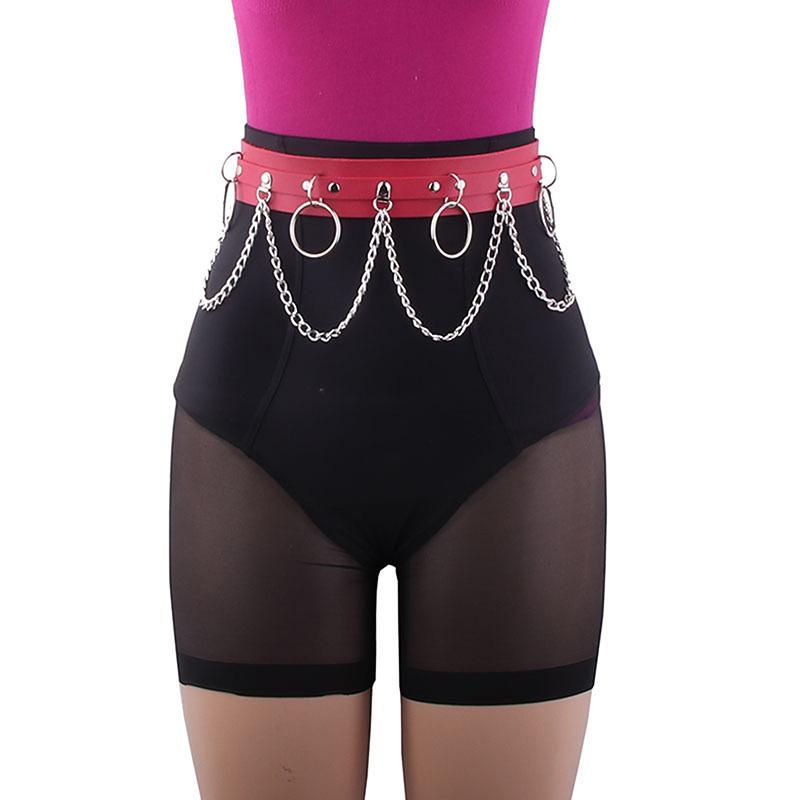 Sexy Women Gothic Hiphop Belt with Chain Harajuku Punk Style Jk Waist Adjustable Disco Dancing Pu Dress Jeans Waist Chain