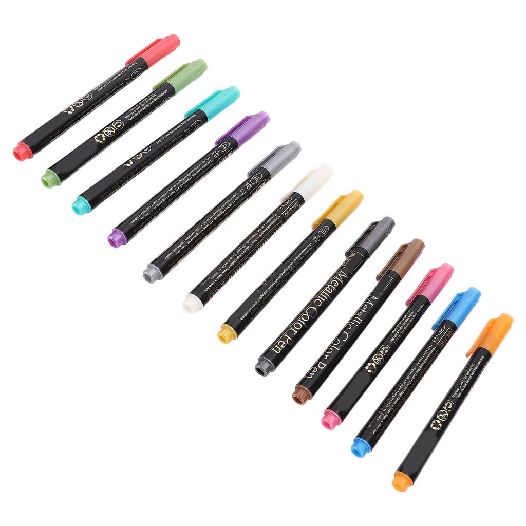 12 Color Drawing Pen Set Hard Tips Colorful Metallic Markers for Art Painting Greeting Card Craft Ma