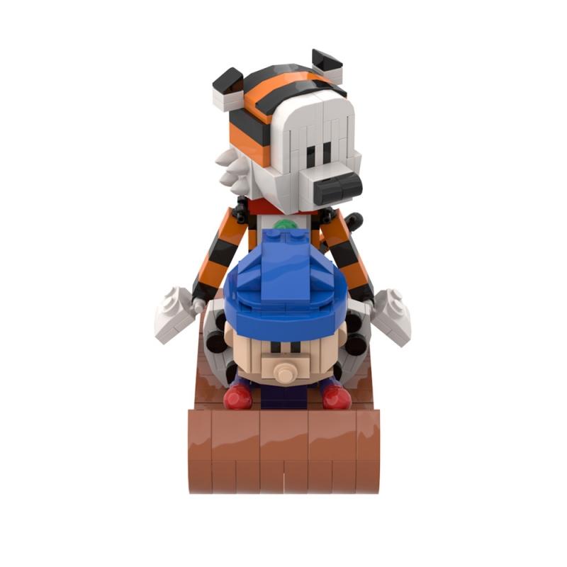 MOC Calvined and Hobbes Model Building Blocks Sleigh Tiger Cartoon Activity Figure Assembled Brick Toy Children's Birthday Gift