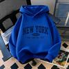 Fit, New York Letter Print Casual Style for Boys and Girls Children's Fashionable Hoodie Loose Geometric Pattern Warm Sweatshirt