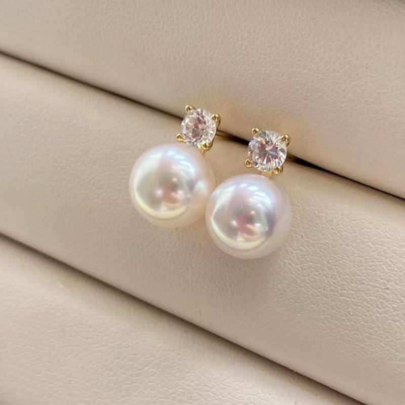 Princess Diana Style Natural Freshwater Pearl Luxury Stud Earrings for Women in 925 Silver