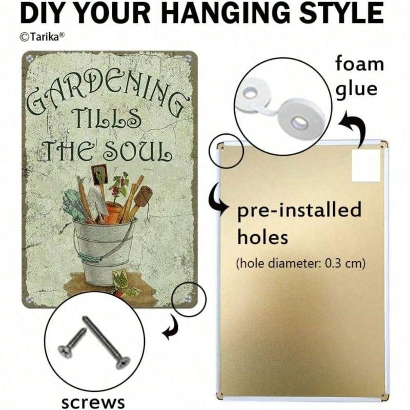 Metal Wall Art, Gardening Retro Vintage 8x12 Inch, Rustic Farmhouse Decor for Home Garden