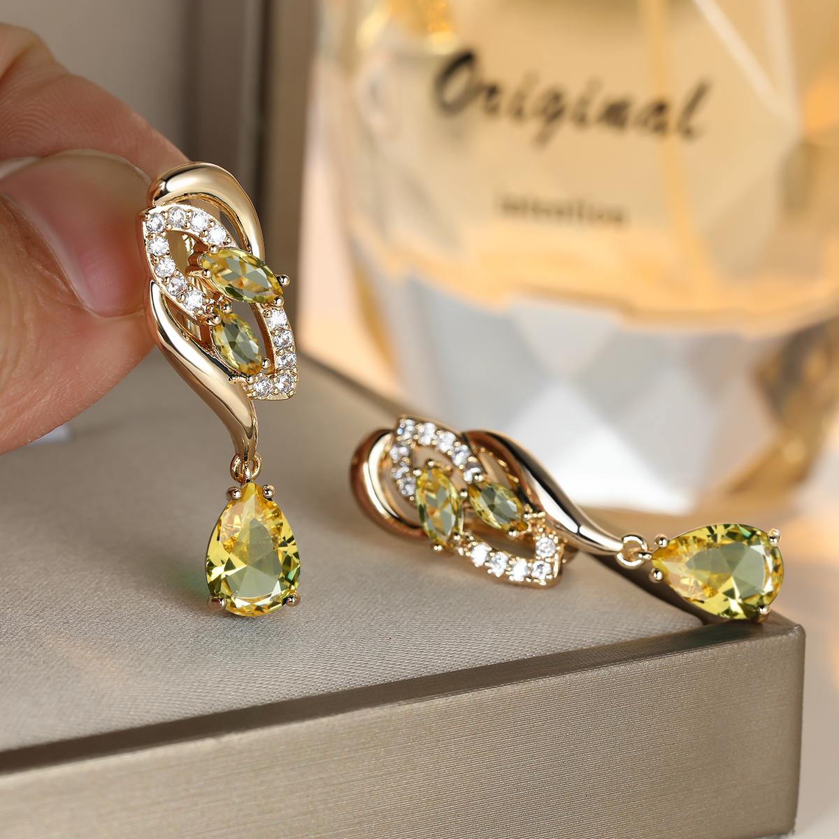 

Уникальные висячие серьги золотого цвета с синим камнем в форме капли, серьги-кольца в форме маркизы, подарок на годовщину жёлтый