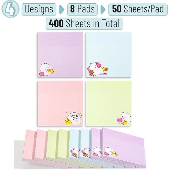Mr. Pen- Sticky Notes, 3”x3”, 8 Pads, 400 Sheets, Cute Bear Sticky Notes, Sticky Pads Aesthetic