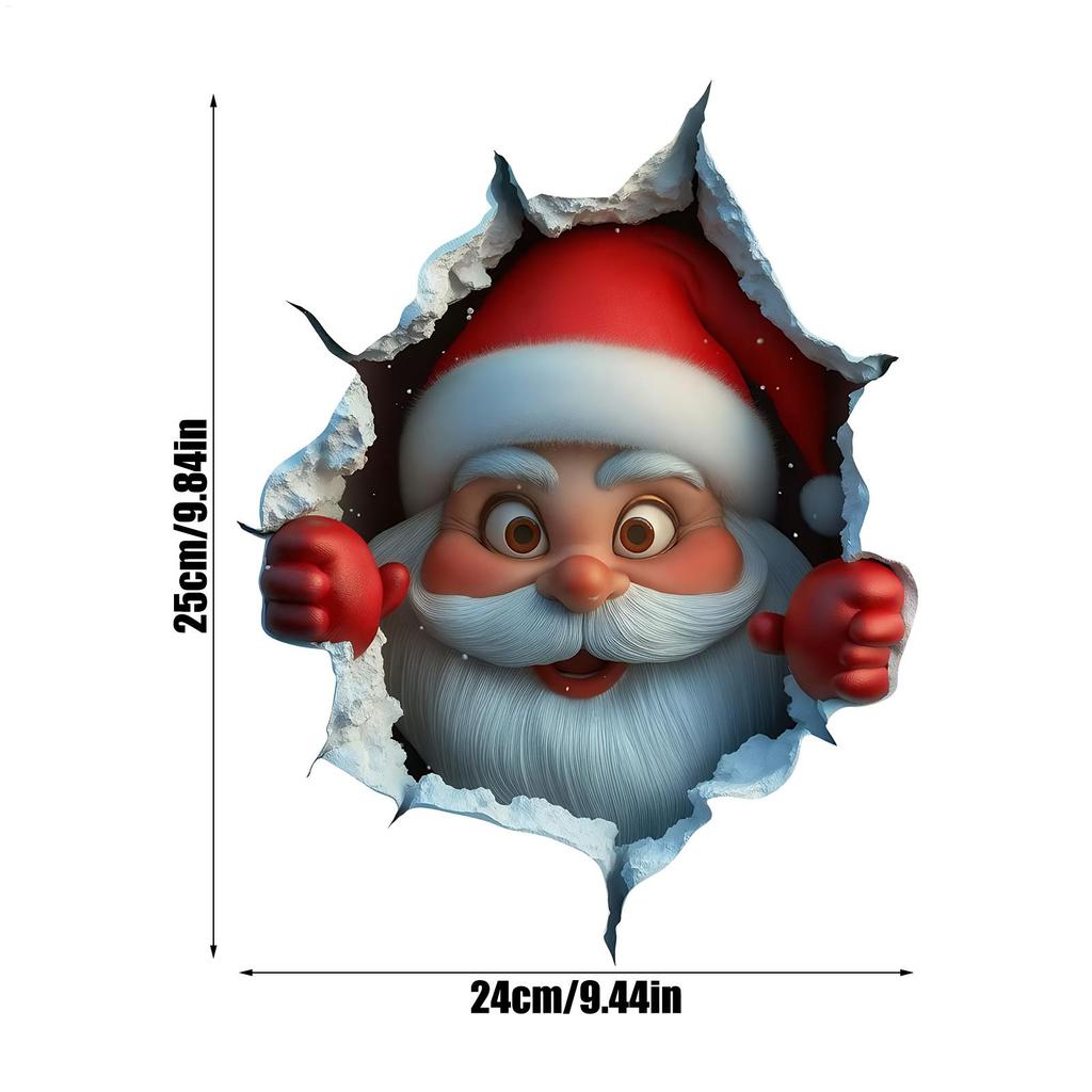 3D Stereo Santa Claus Break-Through Wall Decal Paper Christmas Wall Stickers Removable Holiday Decor for Home and Living Spaces