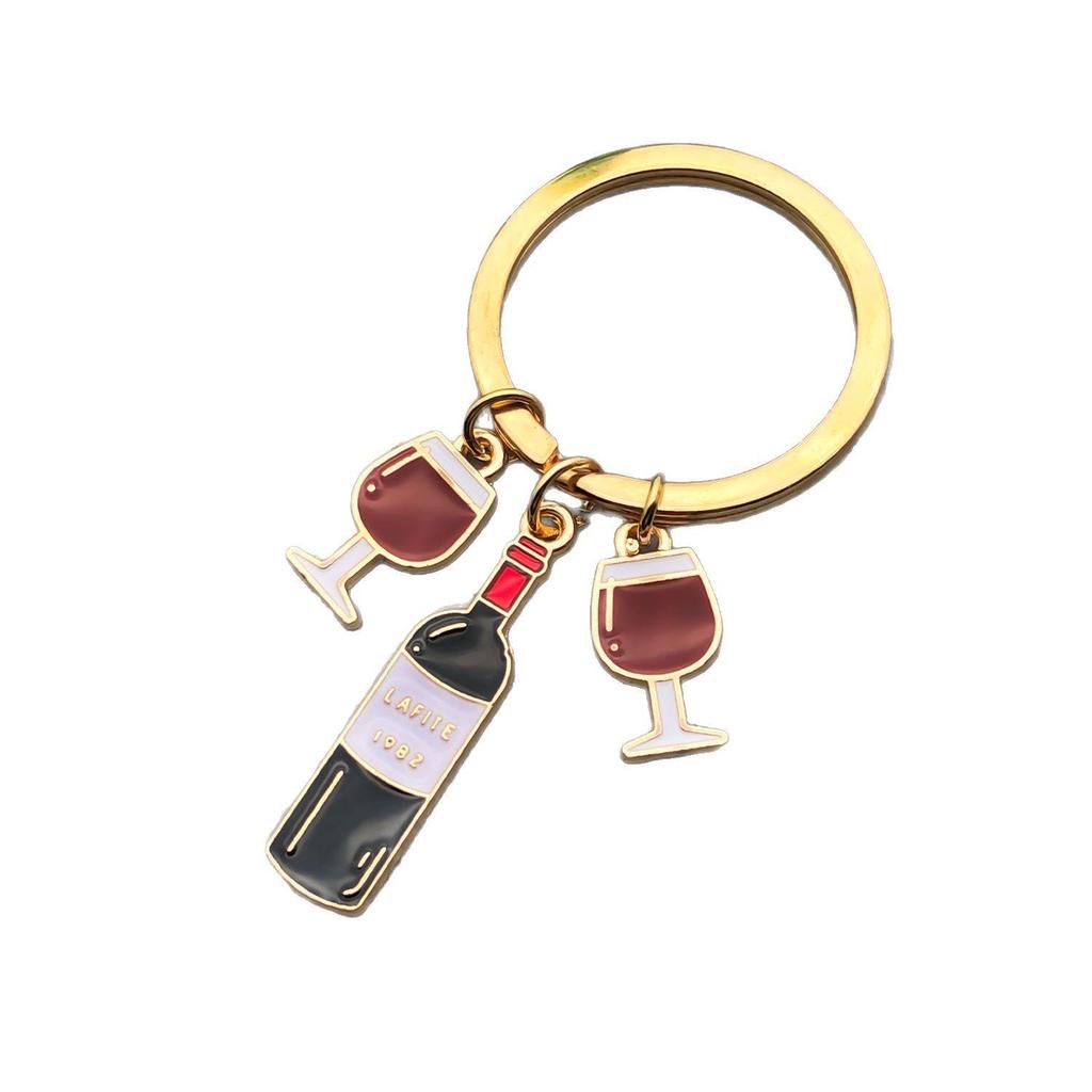 Creative Drip Oil Wine Beer Glass Keychain Pendant for Men's Car Keys & Women's Bags