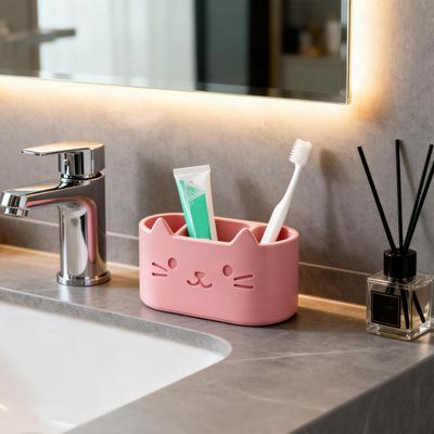 Zahnbürstenhalter mit Cartoon-Katzenmotiv, multifunktionaler Badorganizer, Halter für Make-up-Pinsel, Stifte und Küchenutensilien