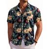 Camisa Masculina de Manga Curta Estampa Floral Botânica Havaiana Gola Lapela Camisa de Botão à Beira-Mar Top Moda Casual Camisas