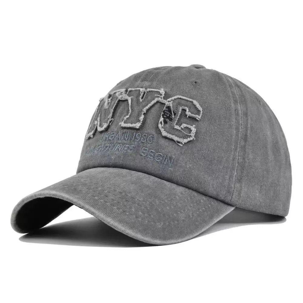 

Vintage Washed Denim Baseball Cap for Men Soft Structured Retro American Style Black Distressed Visor Cap Outdoor Sports Casual 55-59cm сірий
