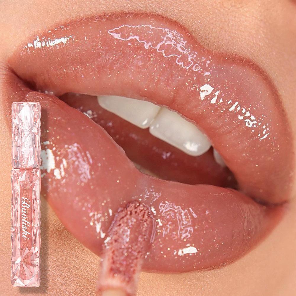 Glitzernder Lipgloss, Spiegel, Wasserglanz, Lipglasur, Antihaft-Becher, wasserdicht, perlmuttartiger, feuchtigkeitsspendender Lippenbalsam