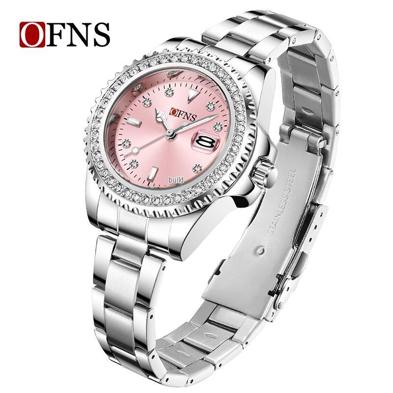 OFNS Women's Casual Luxury Quartz Watch with Calendar and Diamond Accents