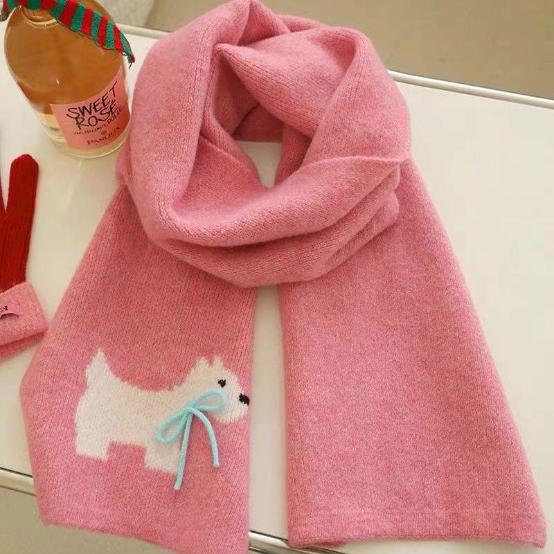 Women Winter Sweet Knitted Scarf Headscarf Ladies Casual Preppy Rabbit Print Warm Scarve Mujer Foulard Wrap Shawl Fashion New