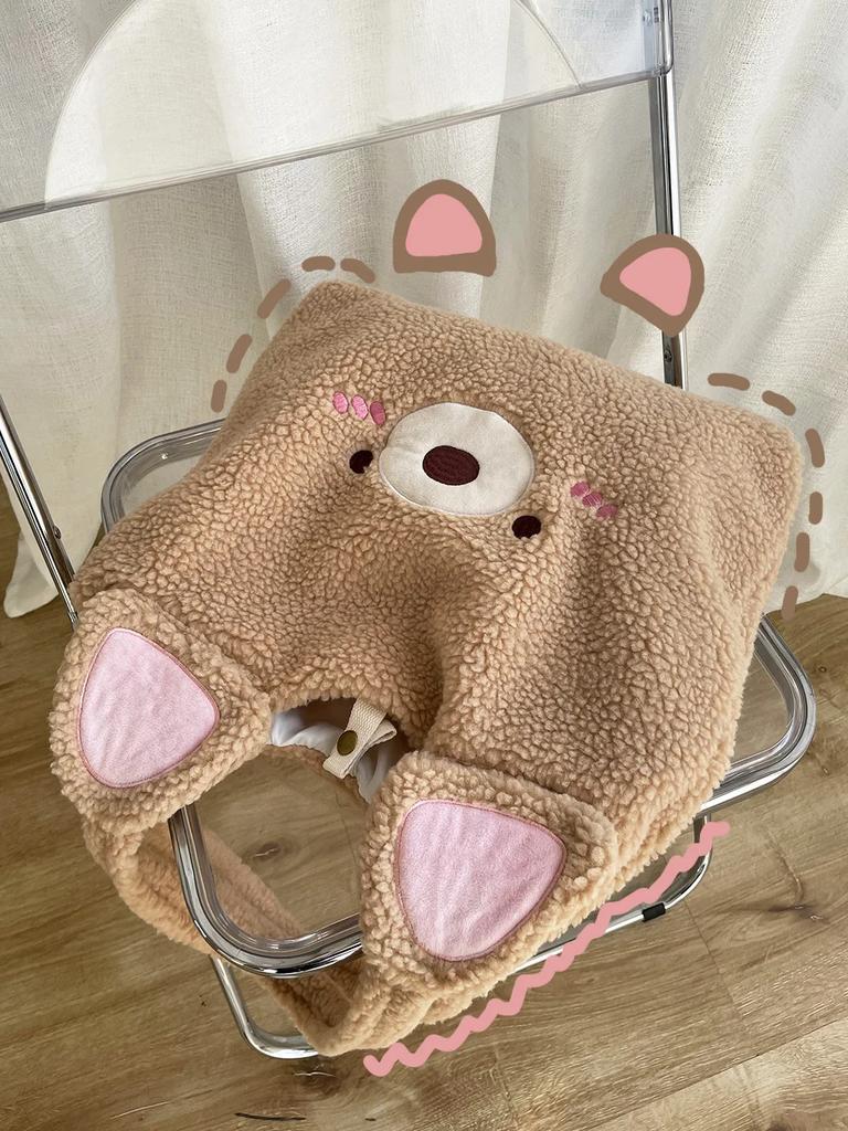 Faux Lamb Wool Women's Cartoon Shoulder Bag Soft Plush College Girls Book Tote Bags Lovely Bear Female Fluffy Shopper Handbags