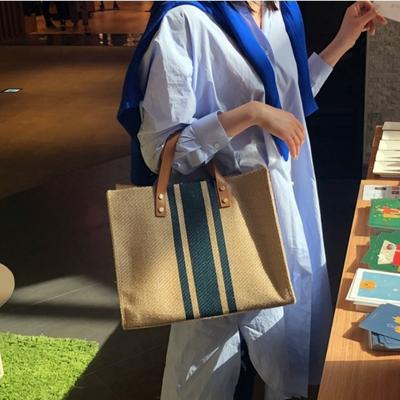 Casual Female Canvas Tote Bags Fashion Striped Shoulder Crossbody Bags For Women Commuter Large Capacity Hand-held Briefcase