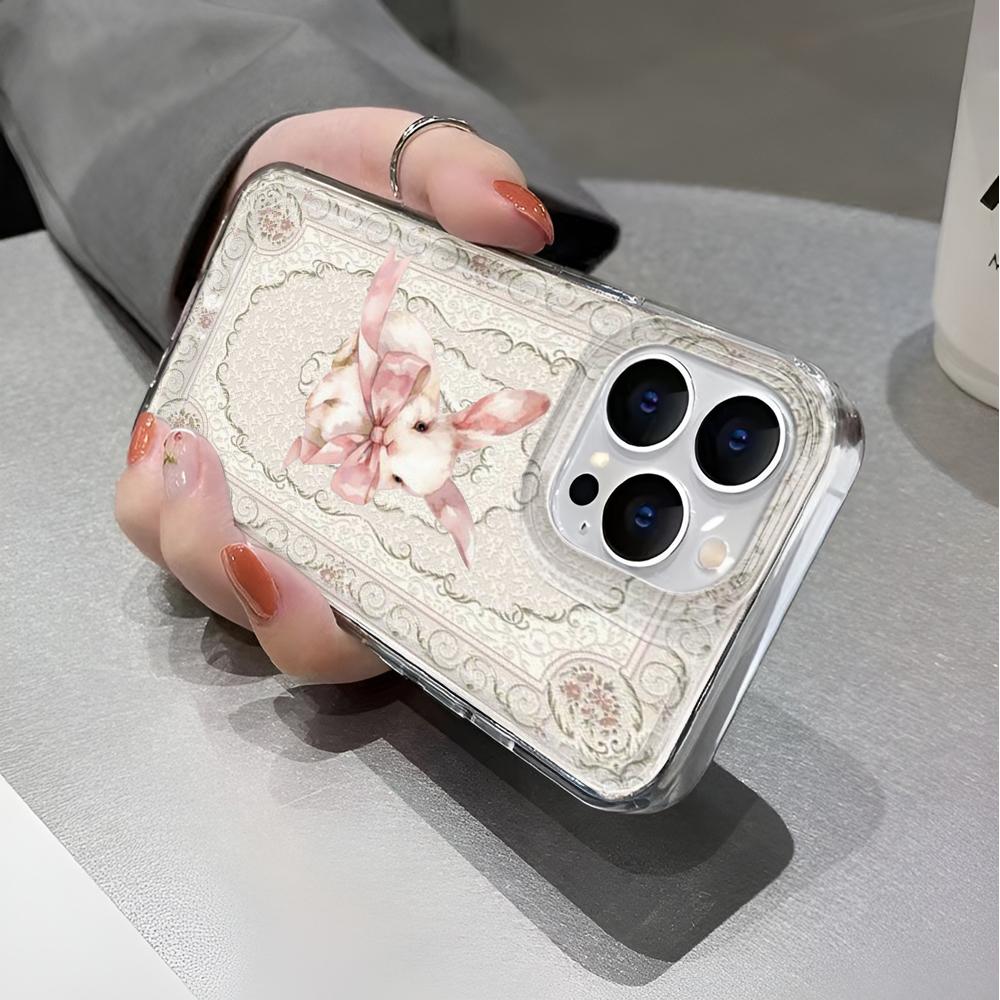 Pink Bow Rabbit Transparent Phone Case For Iphone 17 Pro Max 16 15 14 Plus 13 12 11 Pro Max 17 Air Cover Case Funda Bumber
