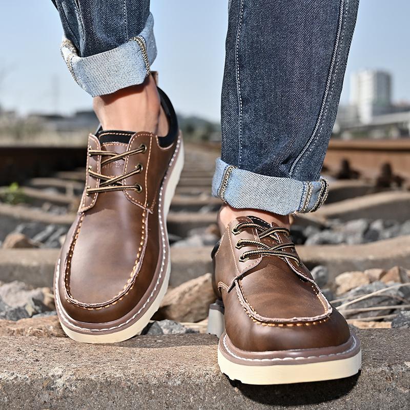 Fashion Cowhide Men Business Dress Shoes Fashion Genuine Leather Outdoor Office Shoes British Casual Lace Up Flat Designer Leather Shoes