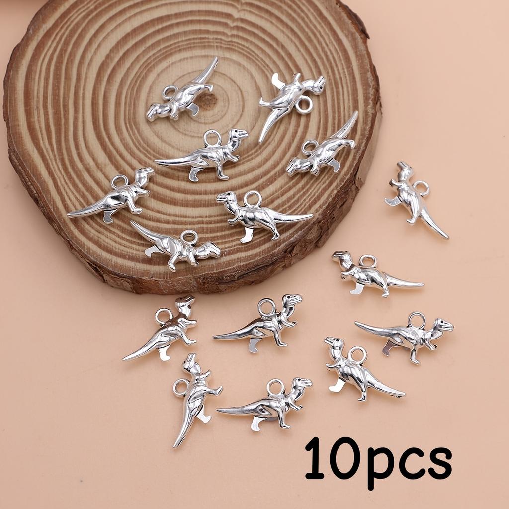 10 ciondoli dinosauro d'argento, ciondoli animali, usati per la creazione di gioielli, collane fatte a mano, braccialetti, orecchini, portachiavi decora