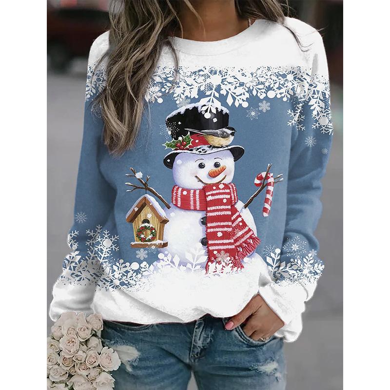 Women's Sweater Pullover Christmas Party Clothes Autumn New Long Sleeve T-Shirt Imitation Cotton O Neck Top Casual Sweatershirt